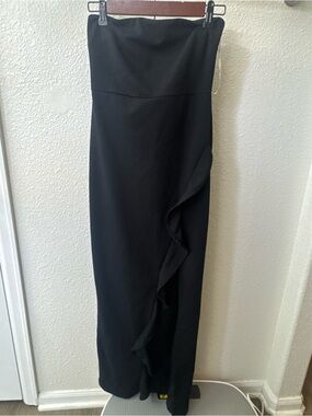 Lulu's Black Strapless Ruffled Maxi Dress